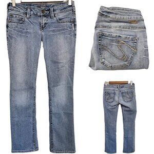 Silver Jeans Women's Light Wash Embroidered Pockets Santorini Crop Jeans Size 26